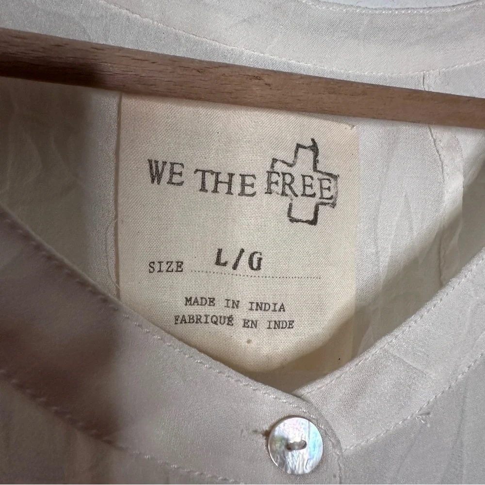 Free People We The Free White Sheer Short Sleeve Button Down Shirt Size Large